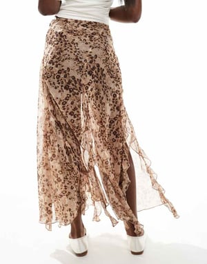 Miss Selfridge chiffong volang split maxi kjol i djurmönster