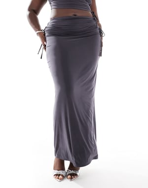 Kaiia exclusive Plus ruched column maxi skirt co-ord in charcoal
