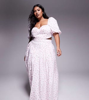 ASOS LUXE Curve co-ord cotton sateen maxi skirt with bow back in ditsy floral