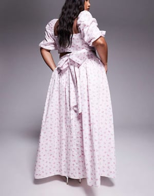 ASOS LUXE Curve co-ord cotton sateen maxi skirt with bow back in ditsy floral