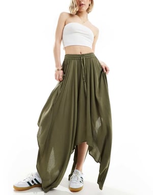 Miss Selfridge cheesecloth näsduk nederdel maxi kjol i khaki