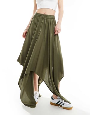 Miss Selfridge cheesecloth näsduk nederdel maxi kjol i khaki