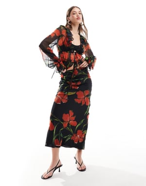 ASOS DESIGN chiffong sned maxi kjol co-ord i blommönster