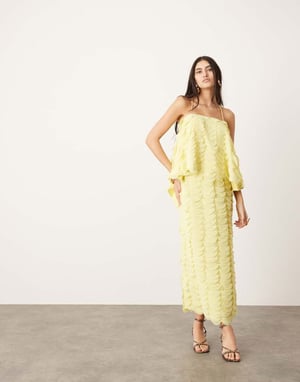 ASOS EDITION texturerad cirkelmaxikjol i citron