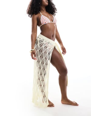 Miss Selfridge strandcrochet knyt-sidig maxi sarong i krämfärg