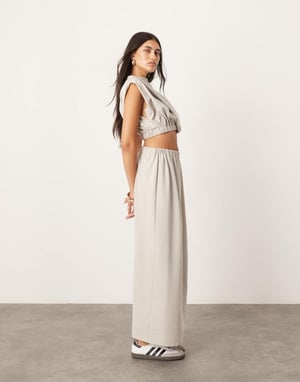 ASOS EDITION jersey snurrdetalj maxi kjol set i ljusgrå