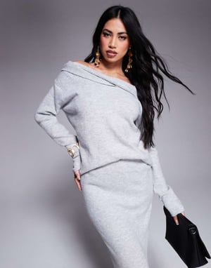 Kaiia exclusive twist front bardot jumper co-ord in grey