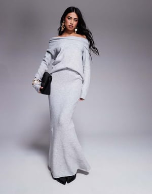 Kaiia exclusive twist front bardot jumper co-ord in grey