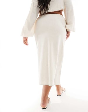In The Style Plus linne-look midaxi kjol med dragsko i sten
