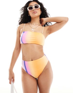 Pieces ombre högmidjad bikiniunderdel co-ord i lysande orange