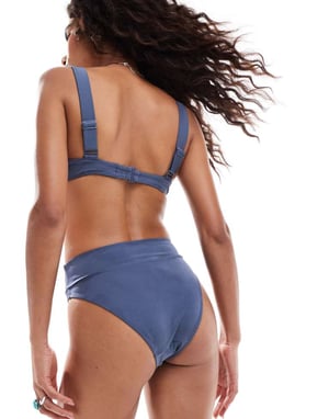 Weekday Heat hög midja bikiniunderdel i dammig blå