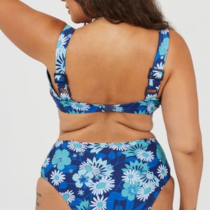 Women's Brave Soul Size Bikini Top with Retro Floral Print in Blue Retro