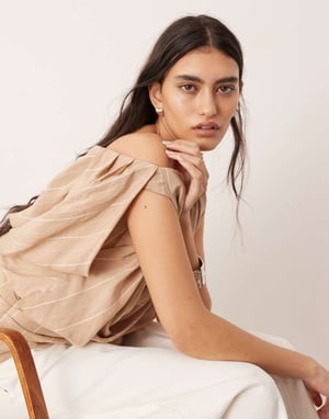 ASOS EDITION draperad struktur off shoulder korsett topp i stenskärmsprint