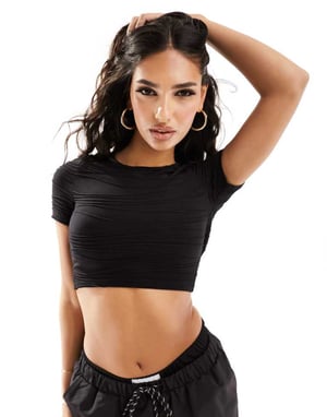 Sixth June texturerad crop top i svart