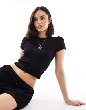 Cotton On lightweight cropped beach t-shirt in black