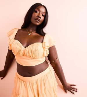 ASOS LUXE Curve koord strand rynkad bralet med lager av genomskinliga ärmar i aprikos