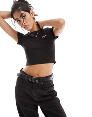 Tommy Jeans slim cropped script t-shirt in black
