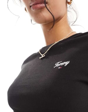Tommy Jeans slim cropped script t-shirt in black