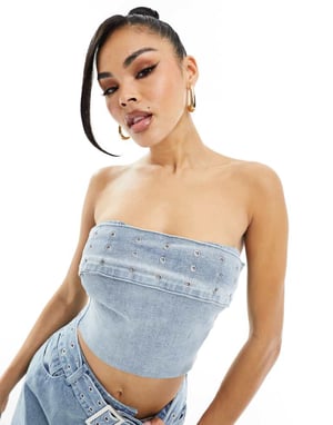 Simmi bandeau toppen med spänne i blå denim set