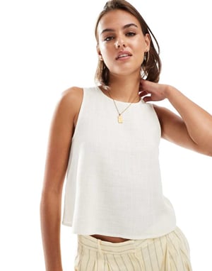 ASOS DESIGN topp med öppen rygg i linnelook i elfenben