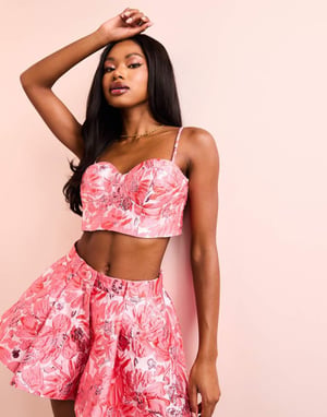 ASOS LUXE koord jacquard-bustier i rosa blommönster