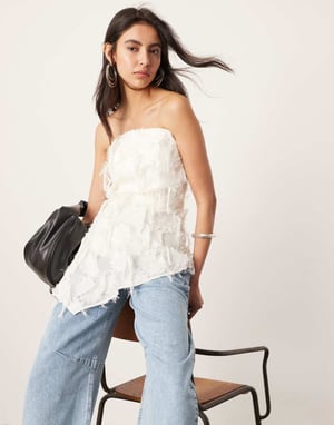 ASOS EDITION jacquard blommig bandeau långtop i krämfärg