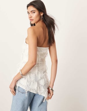 ASOS EDITION jacquard blommig bandeau långtop i krämfärg