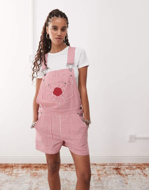 Kickers stripe dungarees in red and white stripe