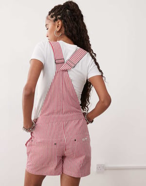 Kickers stripe dungarees in red and white stripe