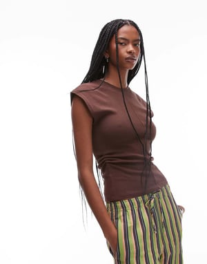 Topshop cinch waist top in chocolate brown