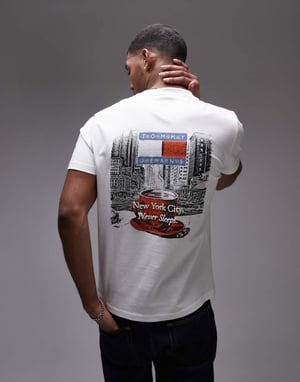 Tommy Jeans new york coffee back print t-shirt in white