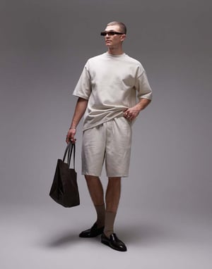 Topman oversized fit linen blend short in stone
