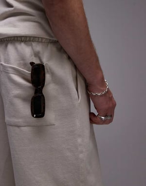 Topman oversized fit linen blend short in stone
