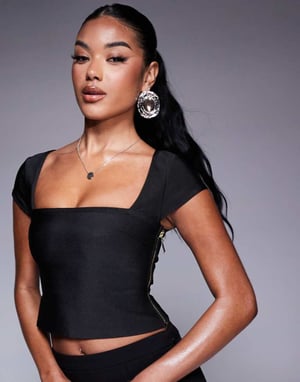 ASOS DESIGN bandage cap sleeve square neck top in black