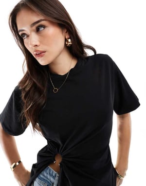 ONLY ring detail ruched t-shirt in black