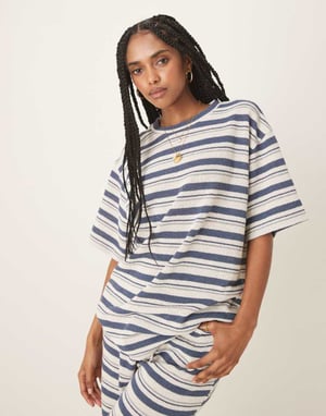 ASOS DESIGN oversized t-shirt co-ord in knitted navy stripe