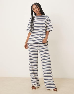 ASOS DESIGN oversized t-shirt co-ord in knitted navy stripe