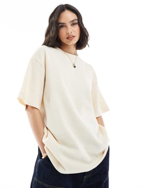 ASOS DESIGN waffle oversized t-shirt in washed cream