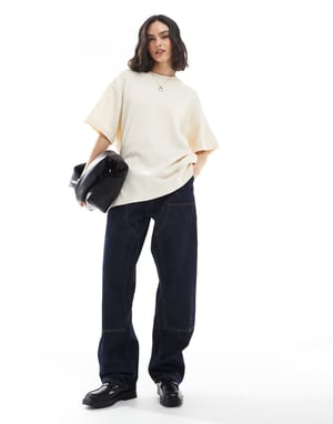 ASOS DESIGN waffle oversized t-shirt in washed cream