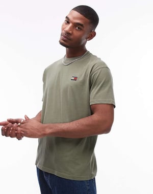 Tommy Jeans relaxed badge logo t-shirt in washed khaki