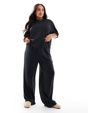 Pieces Curve slinky super soft boxy t-shirt co-ord in black