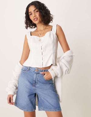 Nobody's Child Brixton longline denim shorts in mid wash