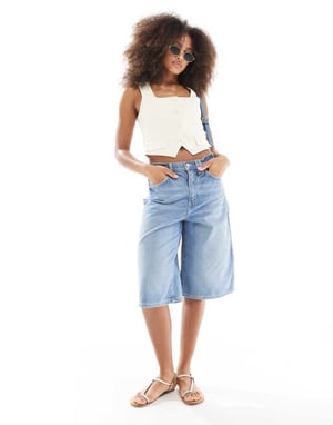 Cotton On 90s long denim short in blue haze