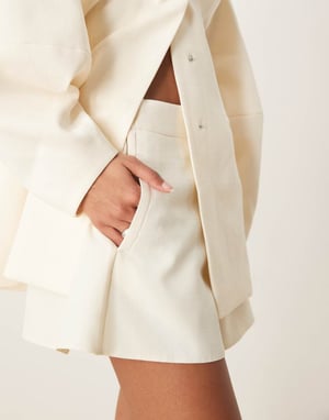 ASOS DESIGN tailored linen look boxer shorts in buttermilk