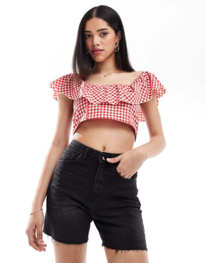 ONLY high waisted denim shorts in black