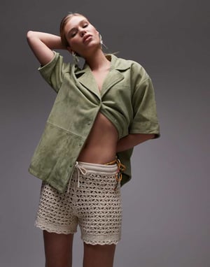 Topshop knitted stitchy shorts in stone