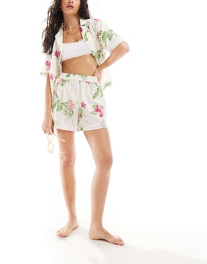 Pieces bomull strandshorts set i tropiskt mönster