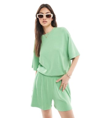 ASOS DESIGN textured knit short co-ord in green