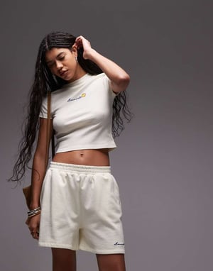 Topshop embroidered limonata jogger shorts in ecru