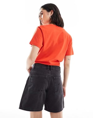 Cotton On relaxed denim short in vintage black worn